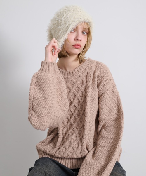 apres jour mignon(アプレジュールミニョン)の「袖ボリュームケーブルニット【ZOZOTOWN限定アイテム】(ニット/セーター・レディース・ベージュ/ネイビー/ピンクベージュ/カーキ・X-LARGE/フリー)」の8枚目の写真