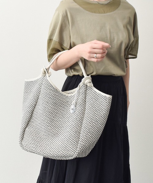 MARCO MASI レザーハンドル雑材バッグ(Q56319) セール】【MARCO MASI】レザーハンドル雑材バッグ(Q56319