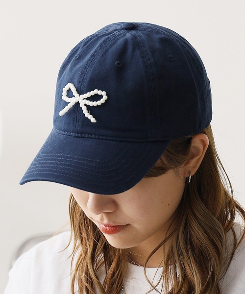 ROOPTOKYO（ループトウキョウ）の「ビーズリボン 6パネル キャップ（キャップ・レディース・グレー/ブルー/ネイビー/ブラウン/ピンク/アイボリー/ブラック/カーキ/エメラルド・FREE）」の7枚目の写真