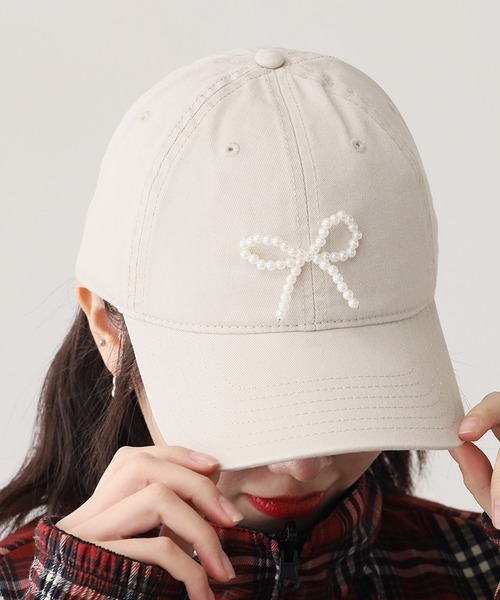 ROOPTOKYO（ループトウキョウ）の「ビーズリボン 6パネル キャップ（キャップ・レディース・グレー/ブルー/ネイビー/ブラウン/ピンク/アイボリー/ブラック/カーキ/エメラルド・FREE）」の2枚目の写真