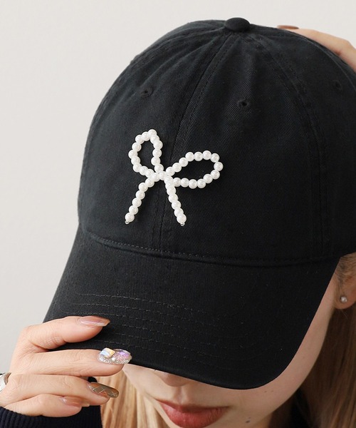 ROOPTOKYO（ループトウキョウ）の「ビーズリボン 6パネル キャップ（キャップ・レディース・グレー/ブルー/ネイビー/ブラウン/ピンク/アイボリー/ブラック/カーキ/エメラルド・FREE）」の3枚目の写真