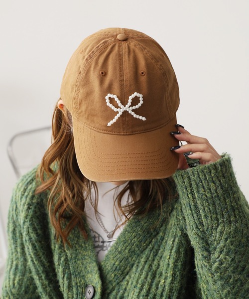 ROOPTOKYO（ループトウキョウ）の「ビーズリボン 6パネル キャップ（キャップ・レディース・グレー/ブルー/ネイビー/ブラウン/ピンク/アイボリー/ブラック/カーキ/エメラルド・FREE）」の11枚目の写真