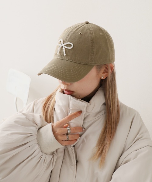 ROOPTOKYO（ループトウキョウ）の「ビーズリボン 6パネル キャップ（キャップ・レディース・グレー/ブルー/ネイビー/ブラウン/ピンク/アイボリー/ブラック/カーキ/エメラルド・FREE）」の16枚目の写真