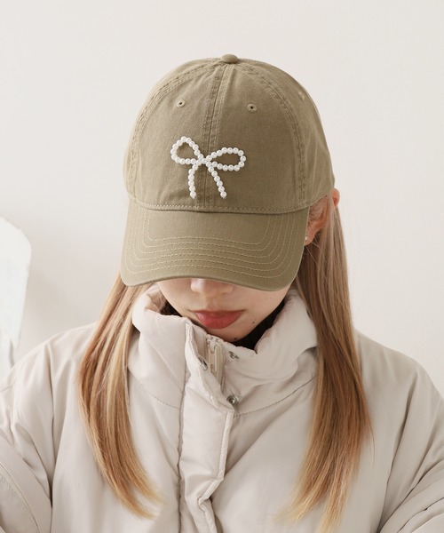 ROOPTOKYO（ループトウキョウ）の「ビーズリボン 6パネル キャップ（キャップ・レディース・グレー/ブルー/ネイビー/ブラウン/ピンク/アイボリー/ブラック/カーキ/エメラルド・FREE）」の15枚目の写真