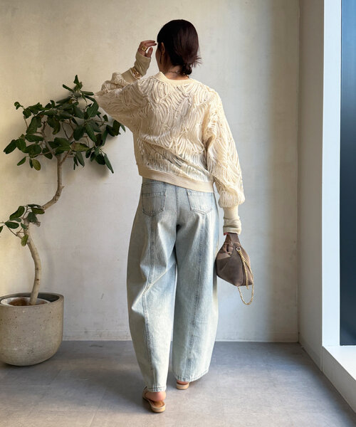 DouDou（ドゥドゥ）の「コードレースニット切替Vカーディガン（カーディガン/ボレロ・レディース・ブラック/ライトベージュ・FREE）」の9枚目の写真