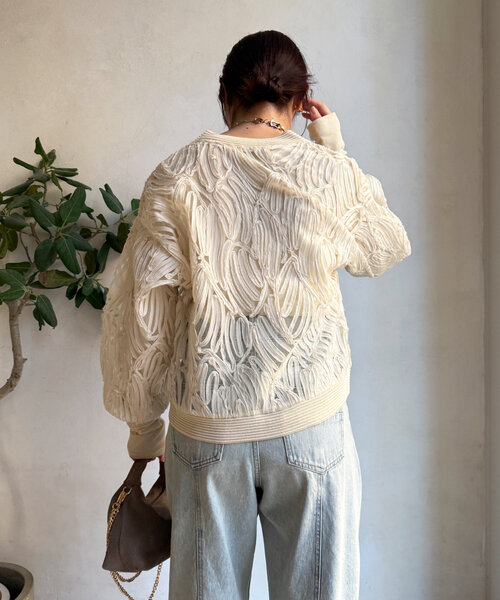 DouDou（ドゥドゥ）の「コードレースニット切替Vカーディガン（カーディガン/ボレロ・レディース・ブラック/ライトベージュ・FREE）」の10枚目の写真