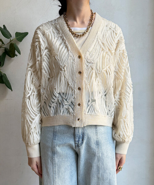 DouDou（ドゥドゥ）の「コードレースニット切替Vカーディガン（カーディガン/ボレロ・レディース・ブラック/ライトベージュ・FREE）」の14枚目の写真