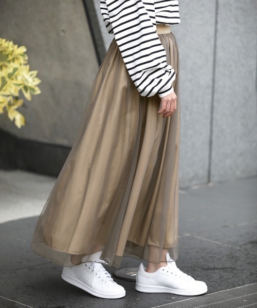 Bou Jeloud（ブージュルード）の「チュール×ピーチ リバーシブルロングスカート（スカート・レディース・ブラック/ベージュ/ピンク・FREE）」の9枚目の写真