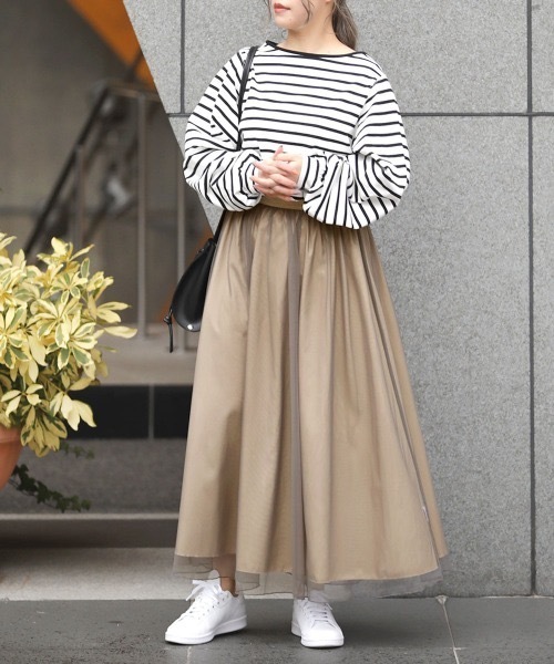 Bou Jeloud（ブージュルード）の「チュール×ピーチ リバーシブルロングスカート（スカート・レディース・ブラック/ベージュ/ピンク・FREE）」の10枚目の写真