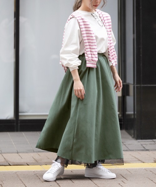 Bou Jeloud（ブージュルード）の「チュール×ピーチ リバーシブルロングスカート（スカート・レディース・ブラック/ベージュ/ピンク・FREE）」の22枚目の写真