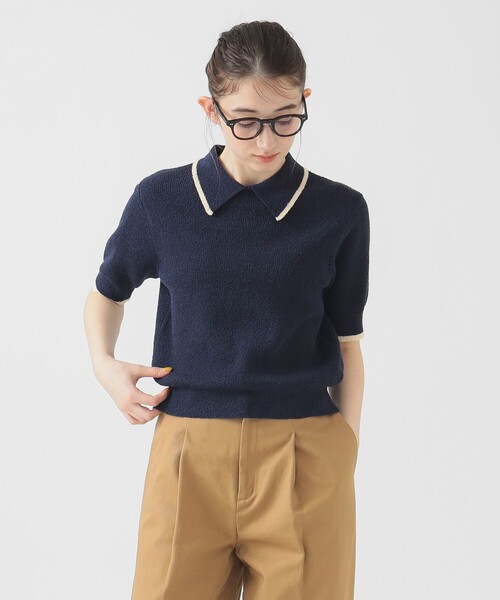 B:MING by BEAMS（ビーミングバイビームス）の「ブークレ ニット ポロシャツ（ポロシャツ・レディース・ネイビー/グリーン/ブラウン系その他・ONE SIZE）」の7枚目の写真