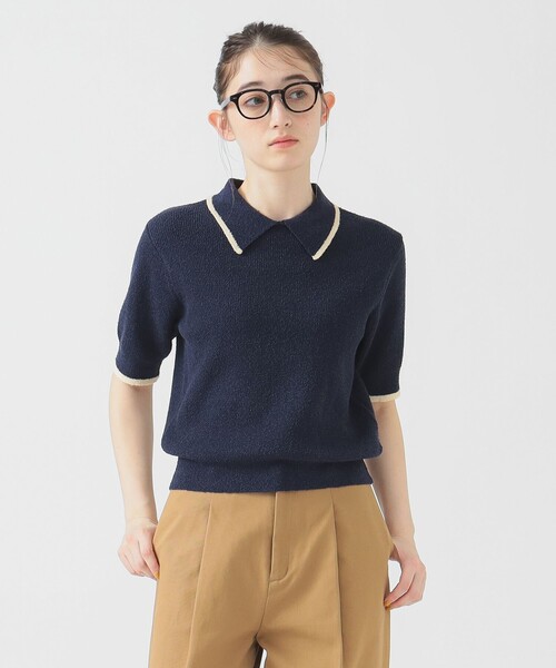 B:MING by BEAMS（ビーミングバイビームス）の「ブークレ ニット ポロシャツ（ポロシャツ・レディース・ネイビー/グリーン/ブラウン系その他・ONE SIZE）」の3枚目の写真