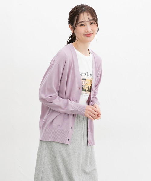 Honeys（ハニーズ）の「【ＵＶカット・ウォッシャブル・花粉リリース加工】花粉対策Ｖネックカーデ（カーディガン/ボレロ・レディース・ブルー/ブラック/ネイビー/ベージュ/グリーン/ピンク・3L/L/LL/M/S）」の14枚目の写真