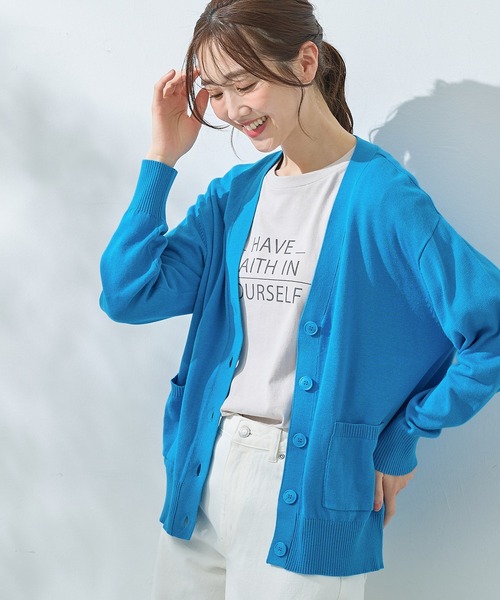 Honeys（ハニーズ）の「【ＵＶカット・ウォッシャブル・花粉リリース加工】花粉対策Ｖネックカーデ（カーディガン/ボレロ・レディース・ブルー/ブラック/ネイビー/ベージュ/グリーン/ピンク・3L/L/LL/M/S）」の20枚目の写真