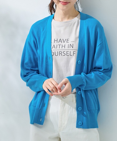 Honeys（ハニーズ）の「【ＵＶカット・ウォッシャブル・花粉リリース加工】花粉対策Ｖネックカーデ（カーディガン/ボレロ・レディース・ブルー/ブラック/ネイビー/ベージュ/グリーン/ピンク・3L/L/LL/M/S）」の21枚目の写真