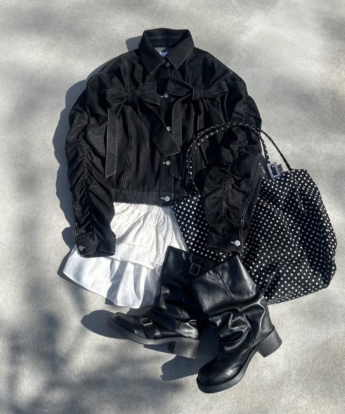 nemne store（ネンネストア）の「リボンデニムジャケット セットアップ可能（デニムジャケット・レディース・ブラック系/インディゴブルー・MEDIUM/SMALL）」の22枚目の写真