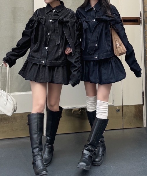 nemne store（ネンネストア）の「リボンデニムジャケット セットアップ可能（デニムジャケット・レディース・ブラック系/インディゴブルー・MEDIUM/SMALL）」の12枚目の写真