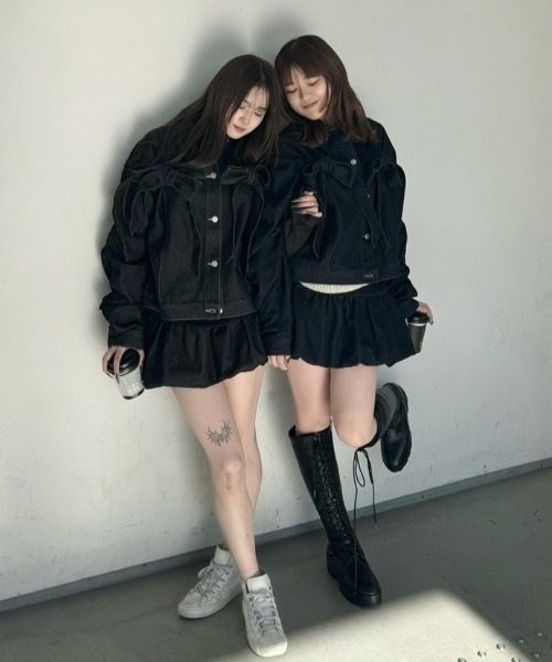 nemne store（ネンネストア）の「リボンデニムジャケット セットアップ可能（デニムジャケット・レディース・ブラック系/インディゴブルー・MEDIUM/SMALL）」の10枚目の写真