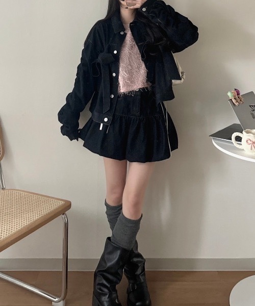 nemne store（ネンネストア）の「リボンデニムジャケット セットアップ可能（デニムジャケット・レディース・ブラック系/インディゴブルー・MEDIUM/SMALL）」の13枚目の写真