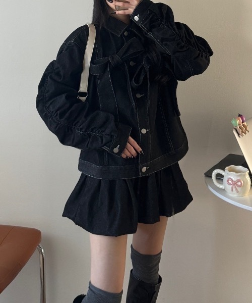 nemne store（ネンネストア）の「リボンデニムジャケット セットアップ可能（デニムジャケット・レディース・ブラック系/インディゴブルー・MEDIUM/SMALL）」の19枚目の写真