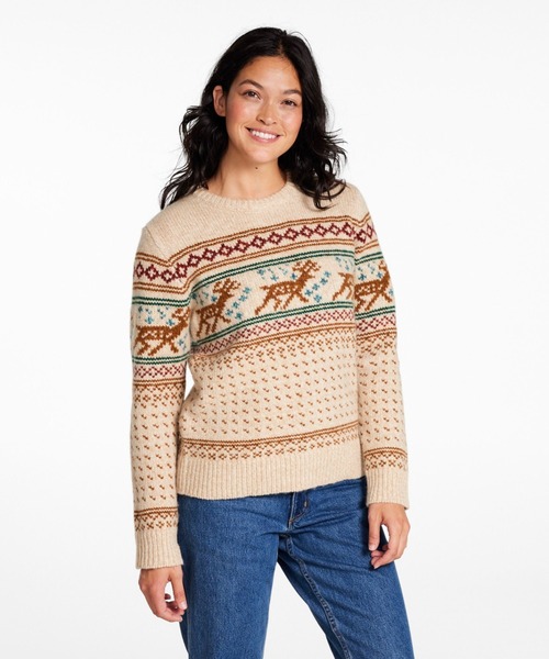 L.L.Bean(エルエルビーン)の「ビーンズ・クラシック・ラグ・ウール・セーター、クルーネック インターシャ 米国フィット・プチ(ニット/セーター・レディース・ベージュ系その他/レッド系その他・X-SMALL/SMALL/MEDIUM)」の4枚目の写真