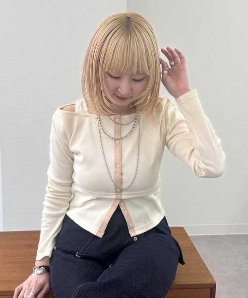 mystic（ミスティック）の「配色テープリブT（Tシャツ/カットソー・レディース・オレンジ/ピンク/ブラック/アイボリー/グレー・FREE）」の7枚目の写真