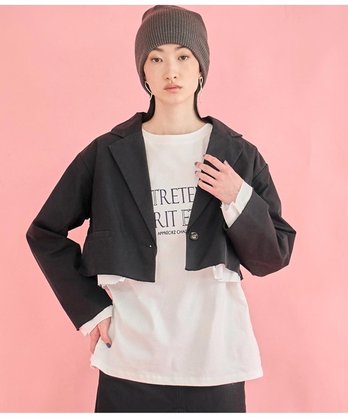 Settimissimo（セッティミッシモ）の「布帛 レイヤード ツイル ショート ジャケット（テーラードジャケット・レディース・アイボリー/ブラック・FREE）」の17枚目の写真