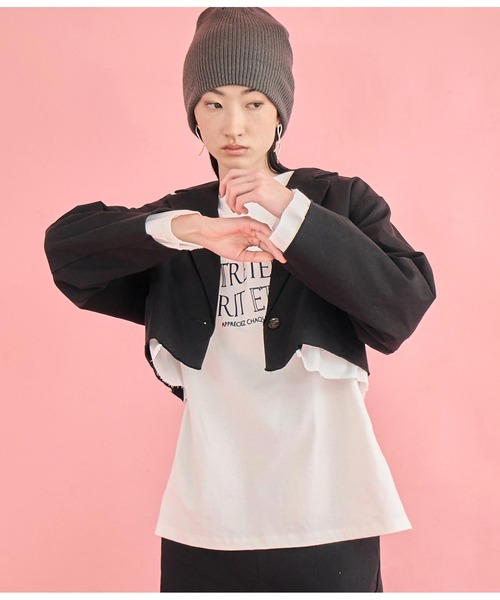 Settimissimo（セッティミッシモ）の「布帛 レイヤード ツイル ショート ジャケット（テーラードジャケット・レディース・アイボリー/ブラック・FREE）」の16枚目の写真