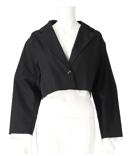 Settimissimo（セッティミッシモ）の「布帛 レイヤード ツイル ショート ジャケット（テーラードジャケット・レディース・アイボリー/ブラック・FREE）」の4枚目の写真