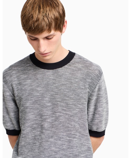 ARMANI EXCHANGE（アルマーニエクスチェンジ）の「【A|X アルマーニ エクスチェンジ】マーセライズドコットン 半袖ニットプルオーバー（ニット/セーター・メンズ・ネイビー・MEDIUM/SMALL/X-LARGE/X-SMALL/LARGE）」の5枚目の写真