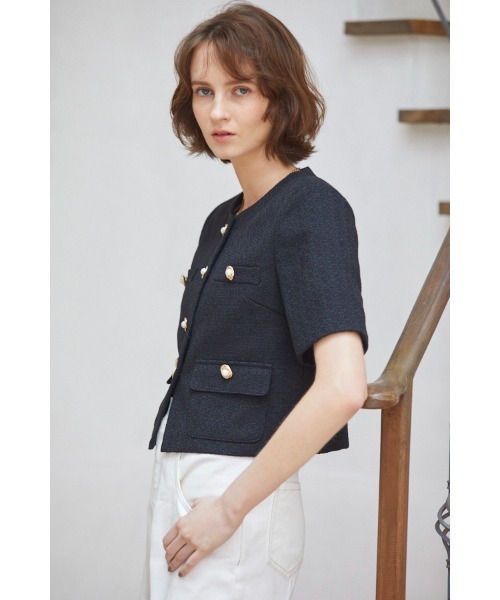 Estella.K（エステラケー）の「Gigi Tweed Little Jacket  ノーカラーサマーツイードJK（ノーカラージャケット・レディース・ブラック/アイボリー系・FREE）」の10枚目の写真