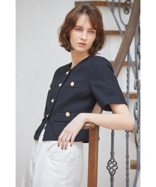 セール】Gigi Tweed Little Jacket ノーカラーサマーツイードJK