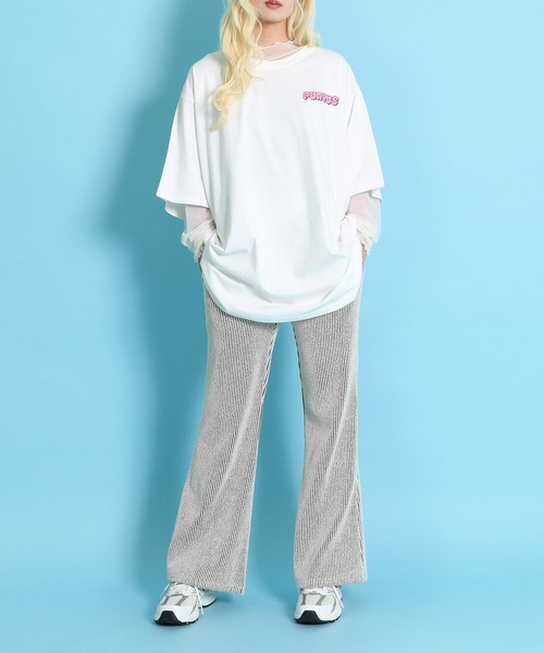 PUNYUS（プニュズ）の「ストライプフレアパンツ（その他パンツ・レディース・チャコールグレー/ブルー/ホワイト・1/2/3/4）」の7枚目の写真