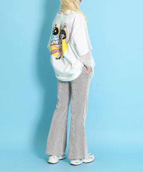 PUNYUS（プニュズ）の「ストライプフレアパンツ（その他パンツ・レディース・チャコールグレー/ブルー/ホワイト・1/2/3/4）」の9枚目の写真