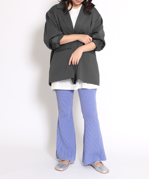 PUNYUS（プニュズ）の「ストライプフレアパンツ（その他パンツ・レディース・チャコールグレー/ブルー/ホワイト・1/2/3/4）」の14枚目の写真