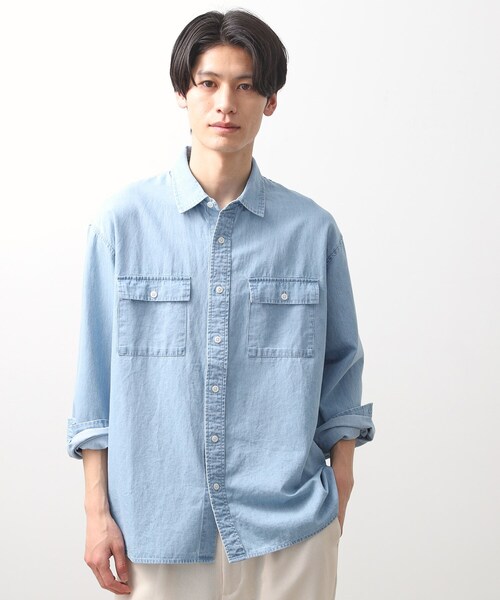 THE SHOP TK （ザ ショップ ティーケー ）の「リネンブレンドデニムシャツ（シャツ/ブラウス・メンズ・ネイビー/サックスブルー・03/02/04）」の2枚目の写真