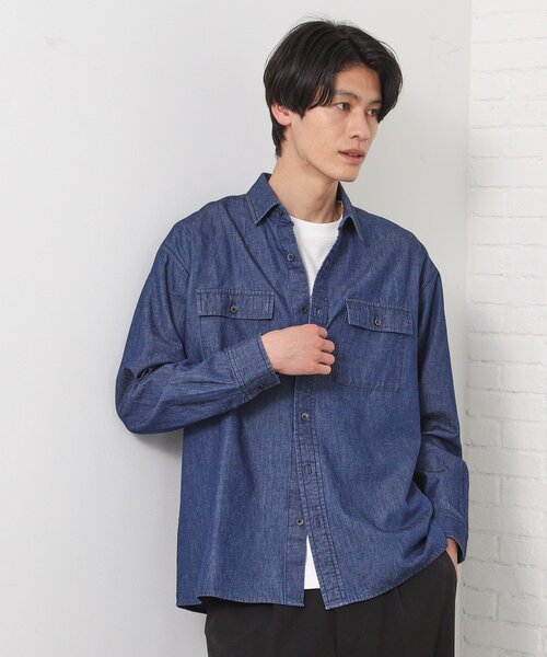 THE SHOP TK （ザ ショップ ティーケー ）の「リネンブレンドデニムシャツ（シャツ/ブラウス・メンズ・ネイビー/サックスブルー・03/02/04）」の3枚目の写真