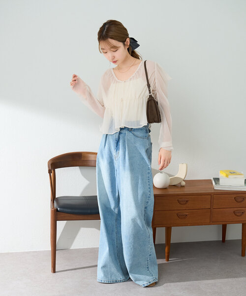 Kastane(カスタネ)の「【新色追加/S.Lサイズ/前後2WAY】チョーカー付きパワショルブラウス(シャツ/ブラウス・レディース・アイボリー/ピンク/オフホワイト/グリーン/ネイビー・SMALL/LARGE)」の10枚目の写真