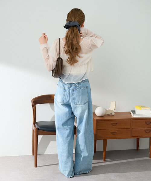 Kastane(カスタネ)の「【新色追加/S.Lサイズ/前後2WAY】チョーカー付きパワショルブラウス(シャツ/ブラウス・レディース・アイボリー/ピンク/オフホワイト/グリーン/ネイビー・SMALL/LARGE)」の12枚目の写真