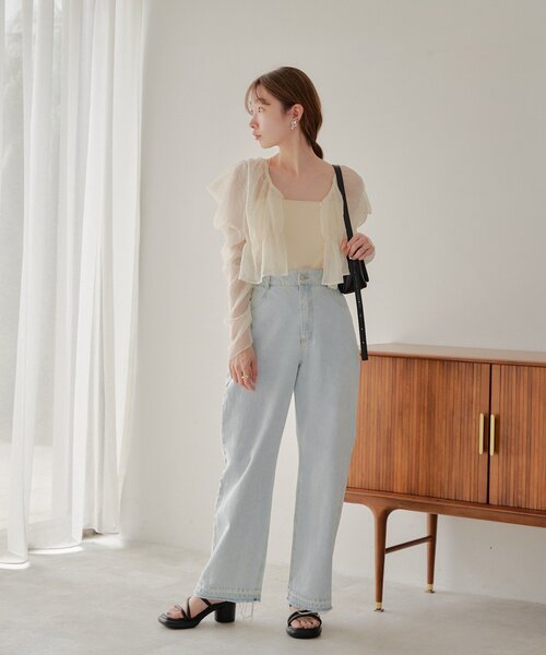 Kastane(カスタネ)の「【新色追加/S.Lサイズ/前後2WAY】チョーカー付きパワショルブラウス(シャツ/ブラウス・レディース・アイボリー/ピンク/オフホワイト/グリーン/ネイビー・SMALL/LARGE)」の13枚目の写真