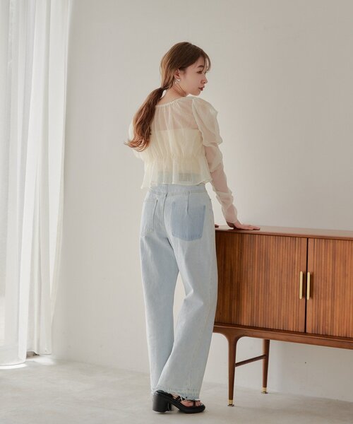 Kastane(カスタネ)の「【新色追加/S.Lサイズ/前後2WAY】チョーカー付きパワショルブラウス(シャツ/ブラウス・レディース・アイボリー/ピンク/オフホワイト/グリーン/ネイビー・SMALL/LARGE)」の15枚目の写真