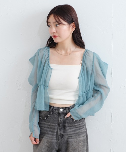 Kastane(カスタネ)の「【新色追加/S.Lサイズ/前後2WAY】チョーカー付きパワショルブラウス(シャツ/ブラウス・レディース・アイボリー/ピンク/オフホワイト/グリーン/ネイビー・SMALL/LARGE)」の3枚目の写真