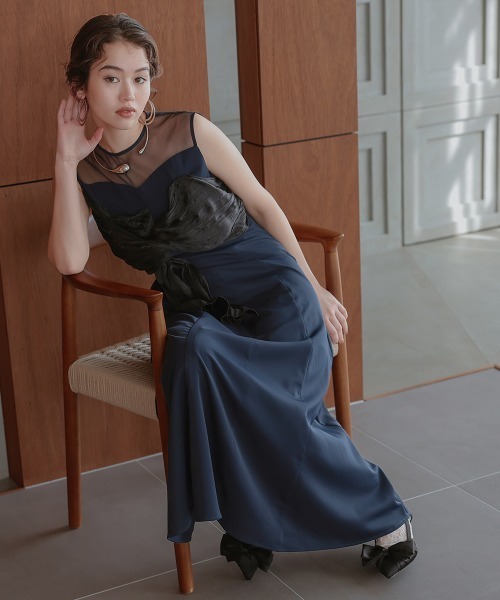 Callarus（カラルス）の「フロントねじりデザインワンピースドレス〔Callarus〕（ドレス・レディース・ネイビー系/ブラック系/モカ・M/L）」の3枚目の写真