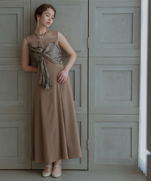 Callarus（カラルス）の「フロントねじりデザインワンピースドレス〔Callarus〕（ドレス・レディース・ネイビー系/ブラック系/モカ・M/L）」の2枚目の写真