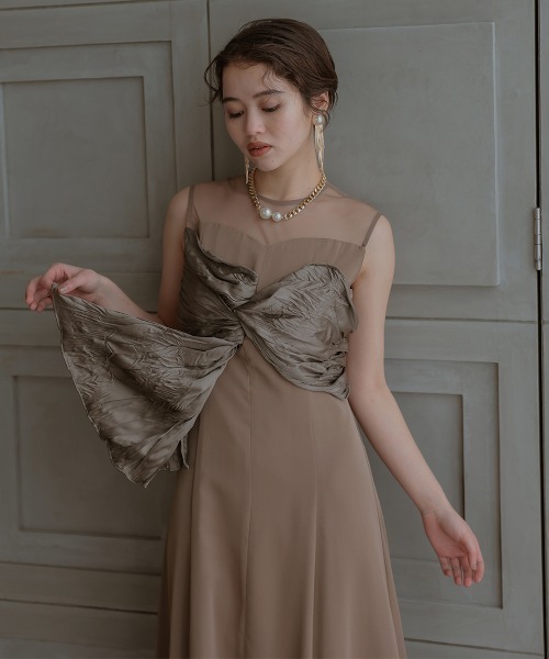 Callarus（カラルス）の「フロントねじりデザインワンピースドレス〔Callarus〕（ドレス・レディース・ネイビー系/ブラック系/モカ・M/L）」の21枚目の写真