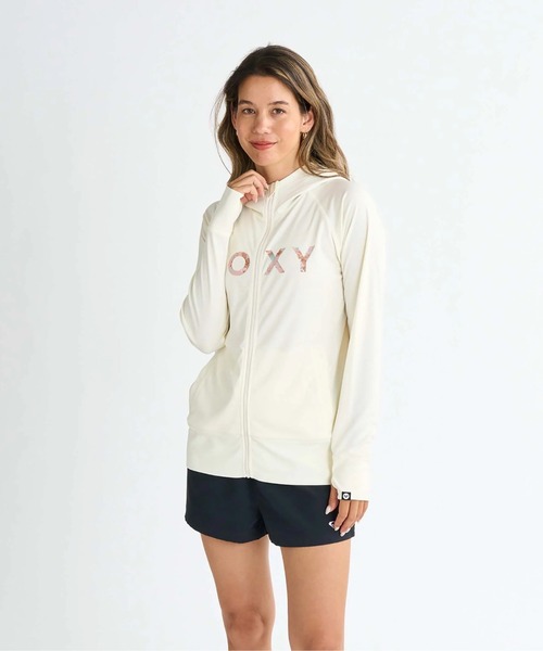ROXY(ロキシー)の「ARTSY FLORAL LOGO PA /ロキシーロゴ長袖ジップアップパーカーラッシュガード(水着)(ラッシュガード・レディース・ホワイト/チャコールグレー/ブルー・SMALL/MEDIUM/LARGE)」の4枚目の写真
