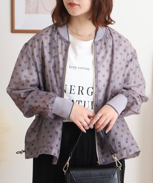 Anna Nicola(アンナニコラ)の「Anna Nicola ドットシアーブルゾン 長袖(ブルゾン・レディース・ブラック/グレイッシュベージュ/ベージュ/ネイビー・38)」の14枚目の写真