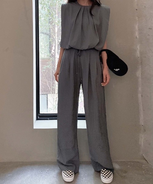 セール】セットアップ タックノースリーブブラウス＆イージーパンツ