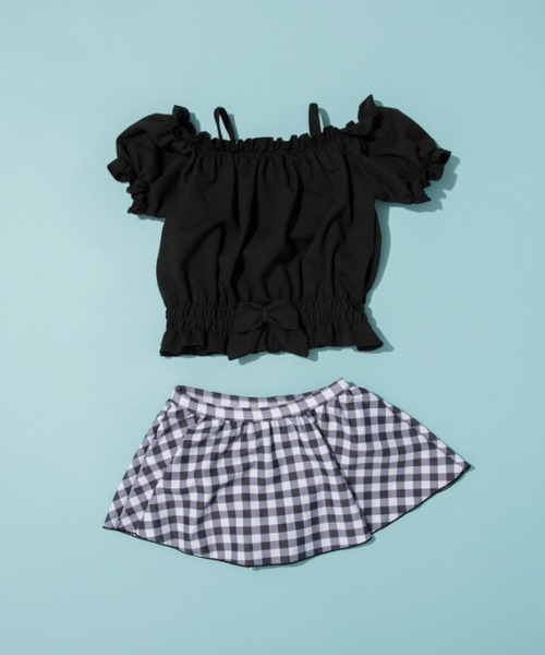 BRANSHES(ブランシェス)の「【WEB限定/水着/SWIM/セパレート】パフスリーブタンキニ(水着・キッズ・レッド/ブラック・110/100/130/90/120/150/140)」の1枚目の写真