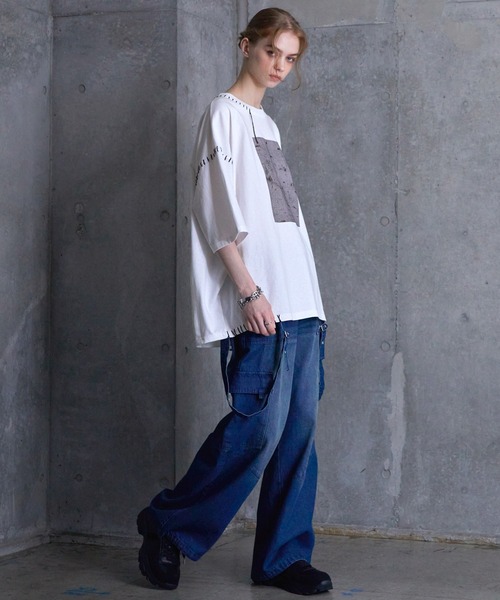 SERACE（セラス）の「【SERACE】Hand stitch loose graphic short sleeve t-shirt / ハンドステッチルーズグラフィック半袖Tシャツ（Tシャツ/カットソー・メンズ・グレイッシュブルー/ブラック/ホワイト・S/M/L）」の16枚目の写真